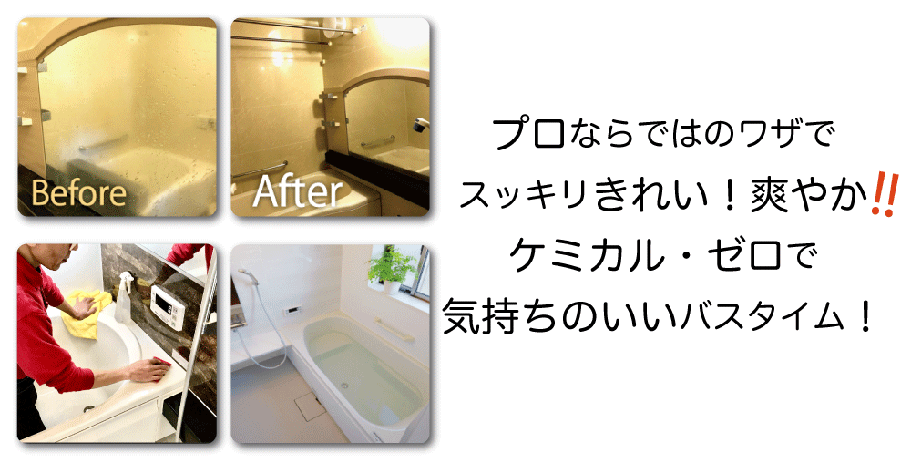 プロならではのワザで
スッキリきれい!爽やか!
ケミカル・ゼロで
気持ちのいいバスタイム!
